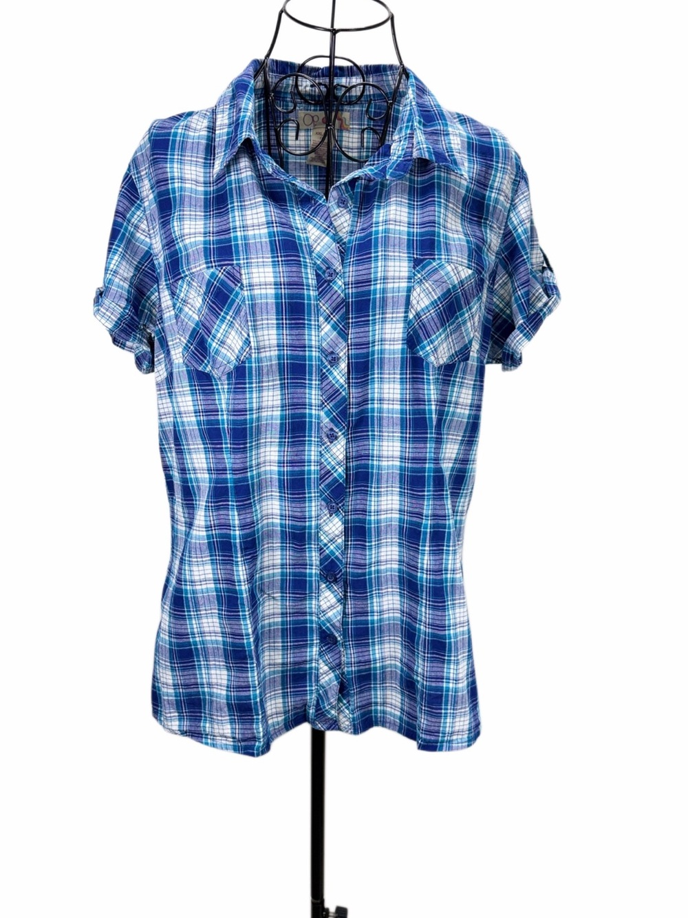 OP Blue Plaid Button-Front Shirt